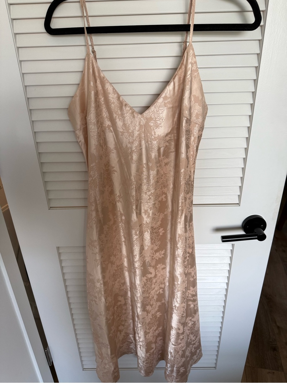 Lulu's Champagne Beige Satin Lace-Effect Slip Dress